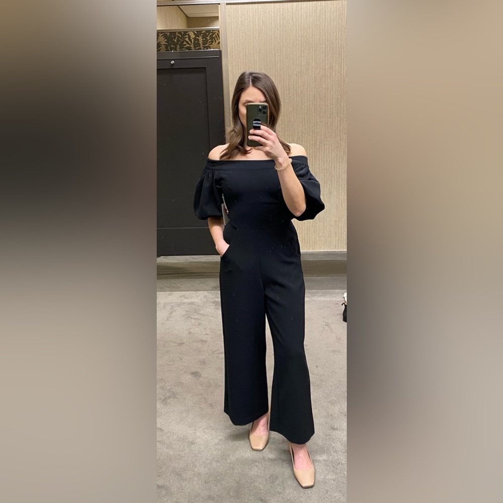 Black Puff Sleeve Off the Shoulder Jumpsuit
